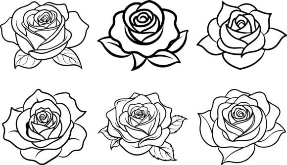 Download Out Line Rose Flower Silhouette Design. - Out line Collection